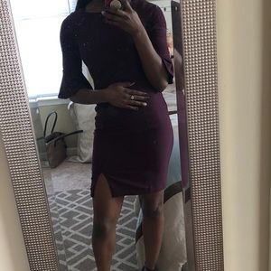 Wine Ruffled arm Mini Dress